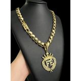Cordão Friso S 13mm + Pingente Fé Coroa - Banhado A Ouro 18k