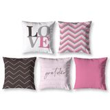 Kit 5 Capas De Almofada 40cm X 40cm Estampadas Chevron Rosa