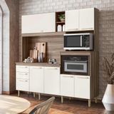 Cozinha Completa Compacta 100% Mdf 7 Portas 3 Gavetas Carvalho Nature Off White Cristal Piatã