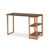 Mesa De Computador Pequena Em Aço 1,20 Com Prateleiras Imbuia Bronze Lux Steel Mobile