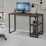 Mesa De Computador Industrial 1,20 Com Prateleiras Imbuia Preto Lux Steel Mobile