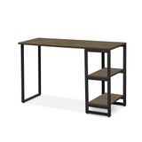 Mesa De Computador Industrial Em Aço 1,20 Com Prateleiras Imbuia Preto Lux Steel Mobile