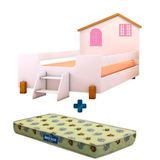 Cama Montessori Casinha Infantil Com Escadinha Branco Rosa Belíssima Divaloto Com Colchão Probel