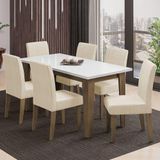 Conjunto De Mesa Sala De Jantar Miami Com 6 Cadeiras Trieste Suede 1,60m Cedro/off White/areia Dobuê Cedro / Off White