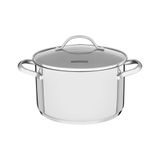 Caçarola Funda Tramontina Una Em Aço Inox Com Fundo Triplo E Tampa De Vidro 24 Cm 6,1 L