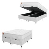 Cama Box Baú Colchão Casal King Molas Ensacadas Real 193x203x68cm Linho Branco Inducol Branco