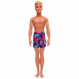 Boneco Articulado Barbie Praia Ken Shorts Roxo Loiro Mattel