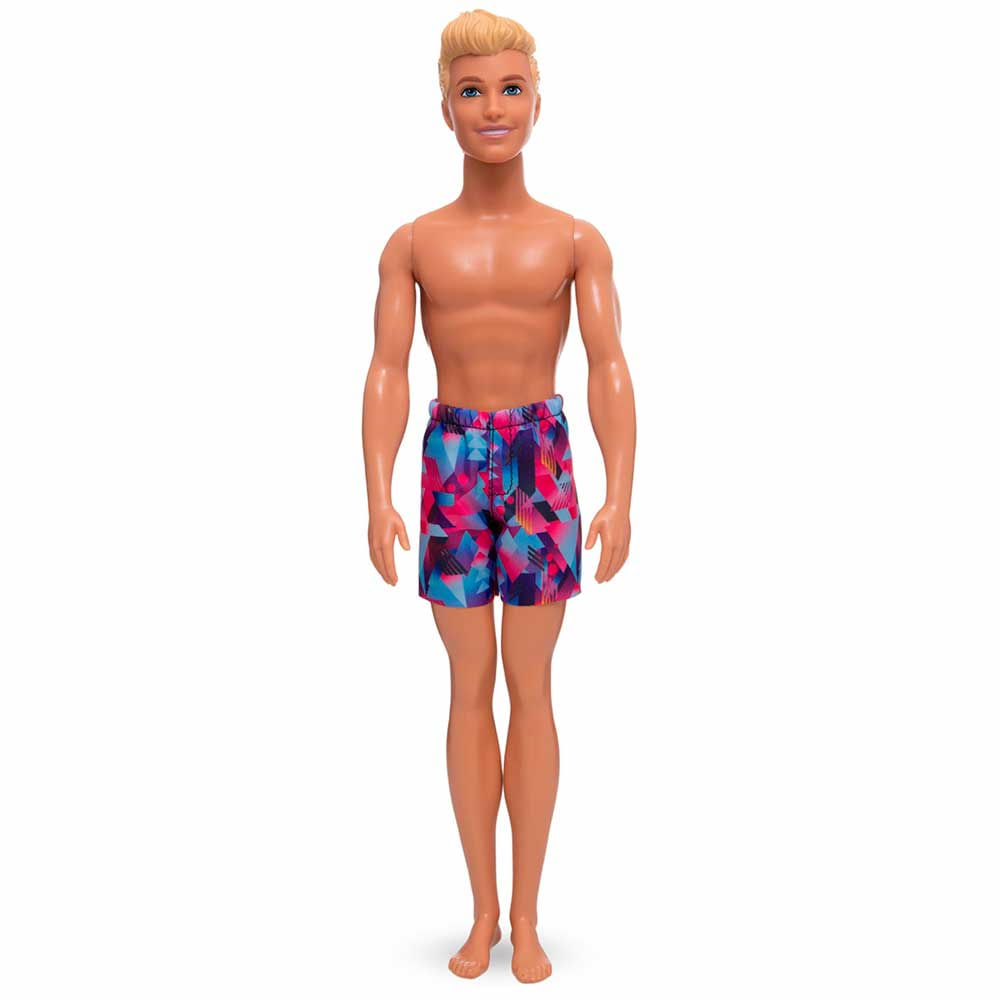 Boneco Articulado Barbie Praia Ken Shorts Roxo Loiro Mattel