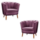 Kit 2 Poltronas Decorativa Ariel Petala Com Pés De Madeira Star Confort Roxo