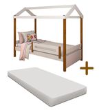 Cama De Solteiro Com Colchão Casinha Montessori Elis Divaloto Branco E Mel