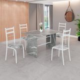 Conjunto Sala De Jantar Mesa Retangular 120x75cm Tampo Granito Topázio 4 Cadeiras Marselha Paraopeba / Branco