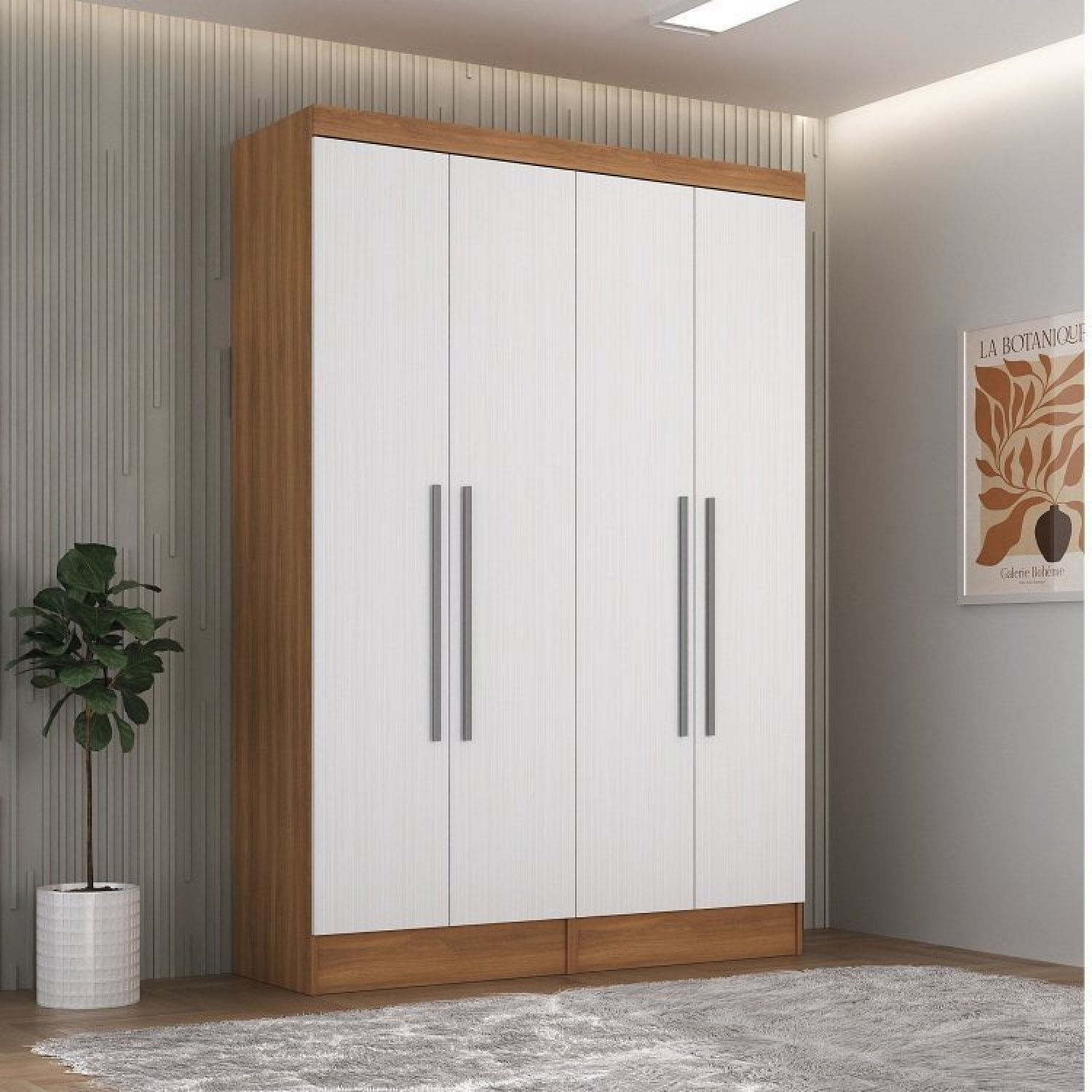 Guarda-roupa Modulado Viena 4 Portas 4 Gavetas 2 Peças Espresso Móveis Nogal/branco