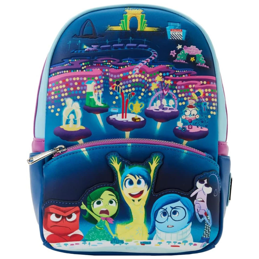 Mini Mochila Infantil Divertida Mente Com Apliques Que Brilham No Escuro, Loungefly Disney Pixar