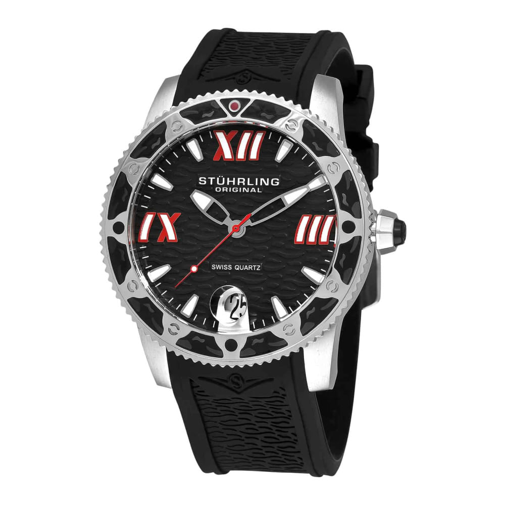 Regata Weekender 225g 47mm Com Mostrador Preto E Pulseira De Silicone - Stuhrling