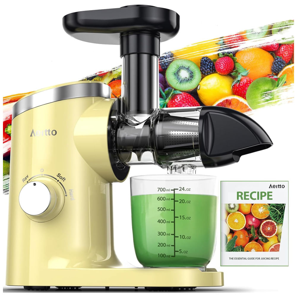 Centrifuga De Frutas Com 2 Velocidades, Fácil De Limpar, Inclui Livro De Receitas Em Inglês, 110v 150w, Aeitto, Amarela