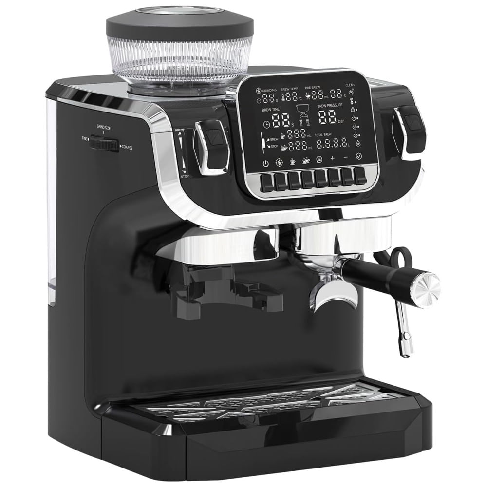 Máquina De Café Expresso Semi Automática 15 Bar Com Moedor Embutido E Bocal De Leite, 110v 1450w, Mcilpoog Tc520, Preta