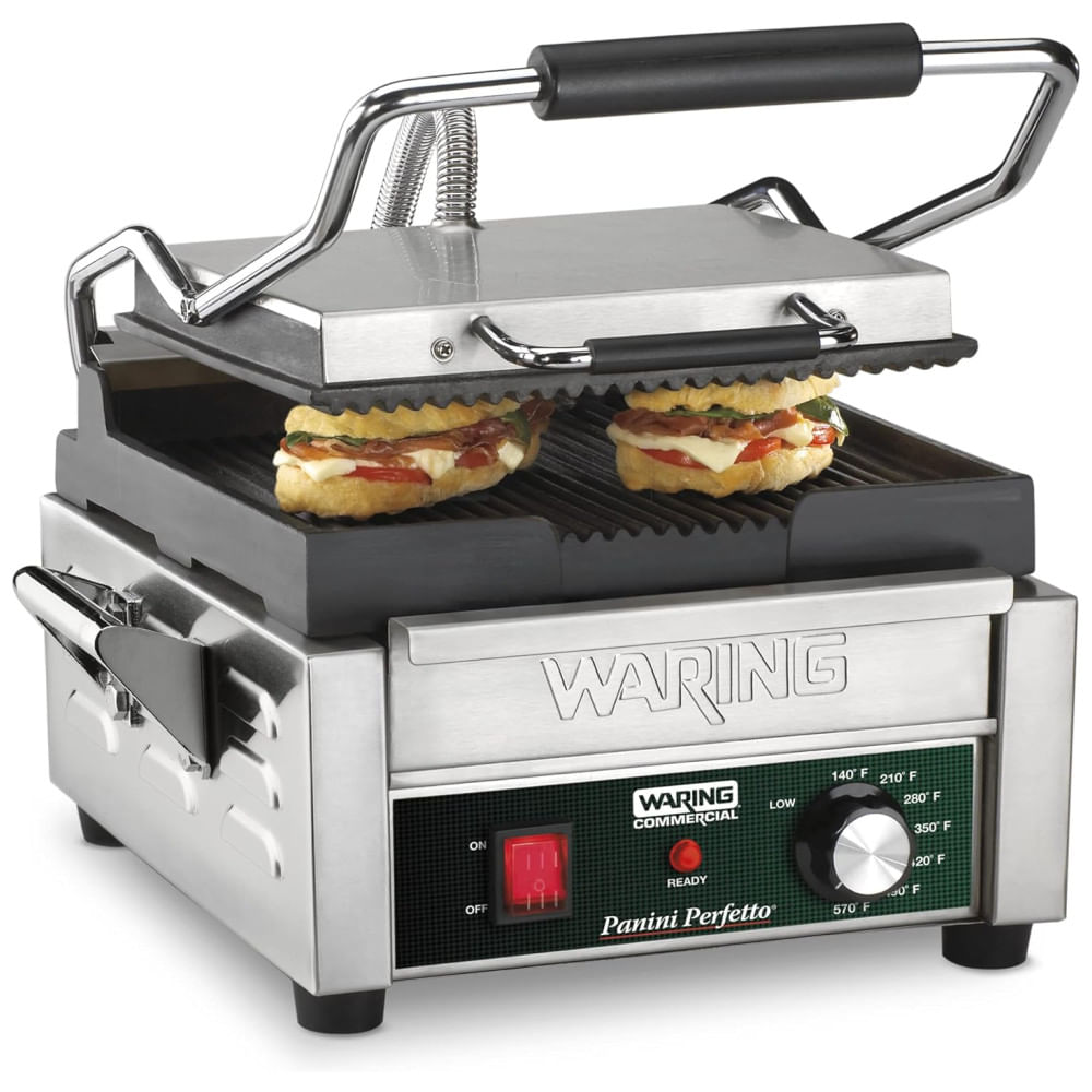 Grill Elétrico Em Aço Inoxidável Com Bandeja Coletora Removível E Luz Indicadora, 110v 1800w, Waring Wpg150, Prata