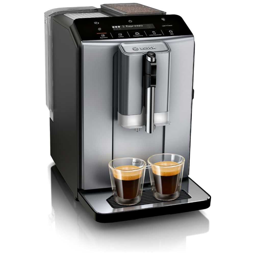 Máquina De Café Expresso Automática Com Moedor De Cerâmica, Painel De Controle Lcd E Touch, 110v, Bosch Tiu20508 Série 300, Preta E Prata Escuro