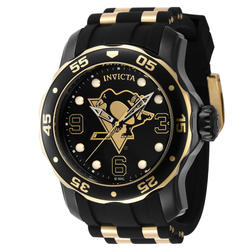 Relgio Masculino Invicta Nhl Pittsburgh Penguins 48mm, Ouro E Preto - Zg-42322.