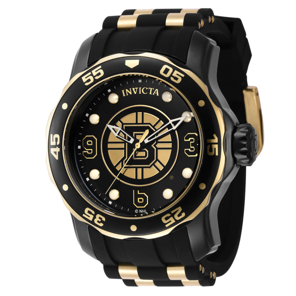 Relgio Masculino Invicta Nhl Boston Bruins De 48mm Em Ouro E Preto - Modelo Zg-42320