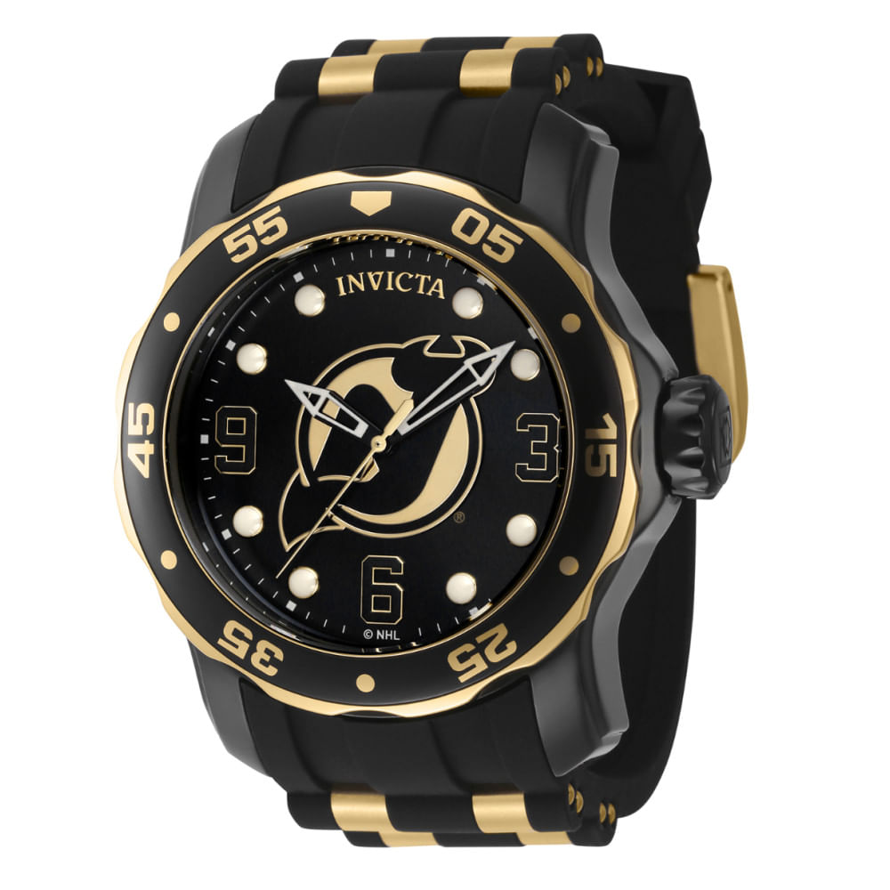 Relgio Invicta Nhl New Jersey Devils - 48mm, Ouro E Preto - Modelo Zg-42310 Para Homens.