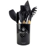 Jogo 12 Peças Utensílios Silicone Colher Espátula Com Balde