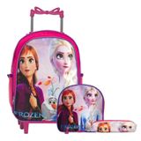 Kit Mochila Infantil Rodinha Frozen Lancheira Estojo Rosa