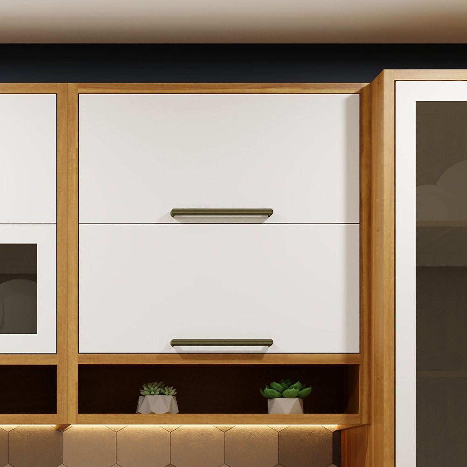 Armário Aéreo De Cozinha 80cm Com 2 Portas Basculantes E Nicho 100% Mdf Vicenza espresso Móveis Amêndoa/branco