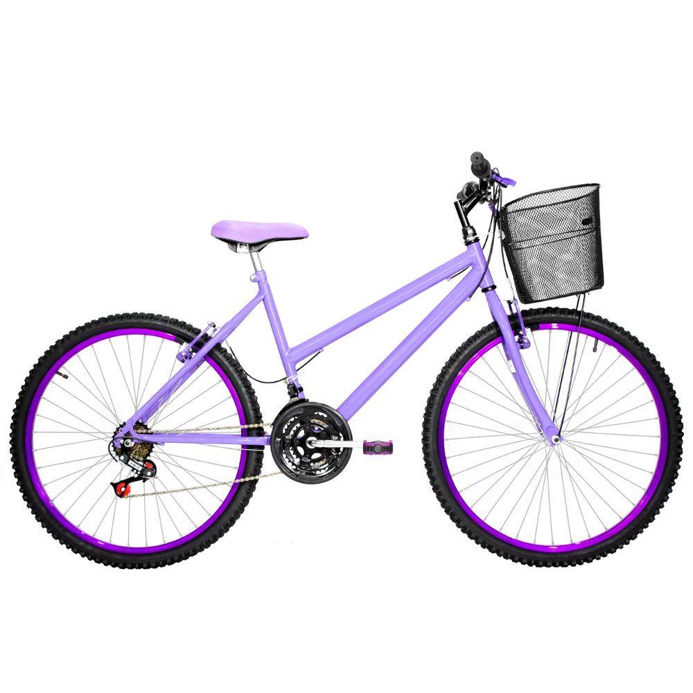 Bicicleta Feminina Aro 26 Mtb Alumínio Colorido 18 Marchas Cor Lilás E ...