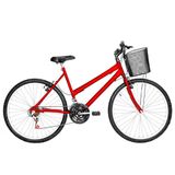 Bicicleta Feminina Aro 26 Mtb Alumínio Natural 18 Marchas Cor Vermelha