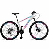 Bicicleta Aro 29 18v Absolute Hidráulica K7 E Trava - Branco-azul E Rosa - 15&quot; Branco-azul E Rosa