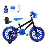 Bicicleta Infantil Aro 16 Nylon E Acelerador Preta E Azul