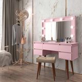 Penteadeira Para Quarto Retro Camarim Rosa Strass Patrimar