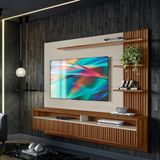 Painel De Tv Para Sala Ripado Até 65 Polegadas Freijó Off White Rouxinol Jm Móveis