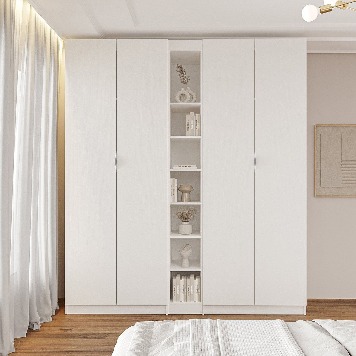 Guarda-roupa Modulado 4 Portas 3 Peças Hera Cabecasa Madeiramadeira Branco Geada/cinza