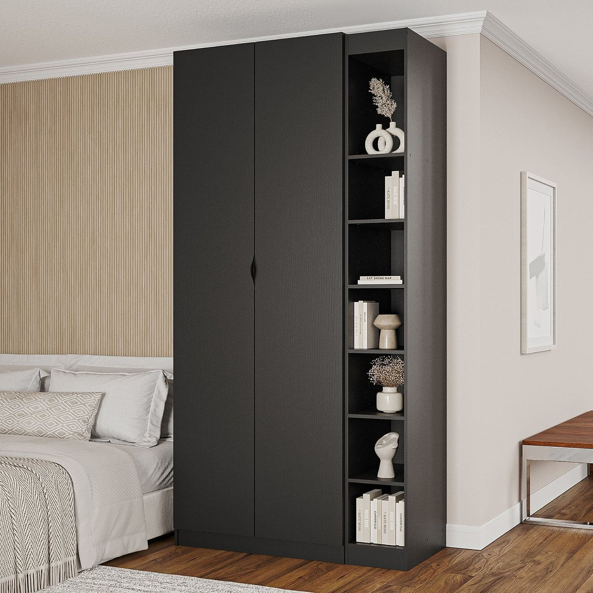 Guarda-roupa Modulado 2 Portas 3 Peças Hera Cabecasa Madeiramadeira Preto