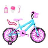 Bicicleta Infantil Aro 16 E Cadeirinha Azul Claro E Rosa