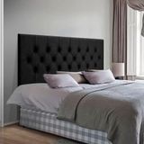 Cabeceira Painel Suspensa Capitonê Estofada Suede Para Cama De Casal Queen 160cm X 55cm Preto