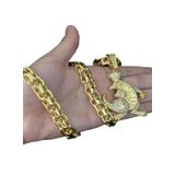 Cordão Cadeado Duplo 13mm Pingente Jacaré Rei Banhado A Ouro