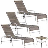 3 Espreguiçadeiras Catar E Mesa Piscina Jardim Regulagem Capuccino