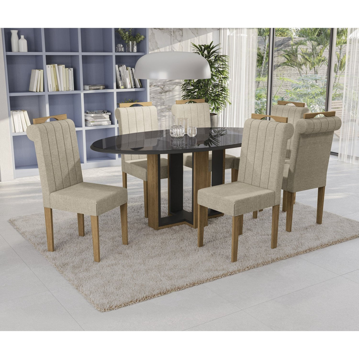 Conjunto Sala De Jantar Centella Com 6 Cadeiras Freijo/preto/fendi