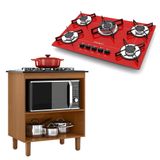 Kit Balcão Cooktop Zanzini Italia Cinamomo Sem Porta E Fogão Cooktop Tripla Chama 5 Bocas Vermelho