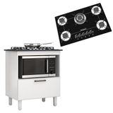 Kit Balcão Cooktop Zanzini Italia Branco 1 Porta E Fogão Cooktop Tripla Chama 5 Bocas Preto Chamalux