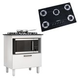 Kit Balcão Cooktop Zanzini Italia Branco 1 Porta E Fogão Cooktop Ultra Chama 5 Bocas Preto Chamalux