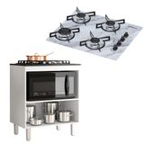 Kit Balcão Cooktop Zanzini Master Branco Sem Porta E Fogão Cooktop 4 Bocas Branco Efeito Mármore Chamalux