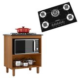 Kit Balcão Cooktop Zanzini Italia Cinamomo Sem Porta E Fogão Cooktop Tripla Chama 5 Bocas Preto Chamalux