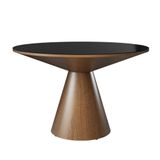 Mesa De Jantar Madri Cone Chanfrada Redonda Nozes 1.20 Cm Vidro Preto