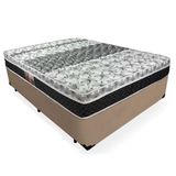 Cama Box Casal Suede + Colchão Class Molas Tecnopedic Castor One Face 138x188x65cm Cor:bege