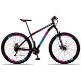 Bicicleta Bike Aço Aro 29 Suspensão Dianteira 21 Velocidades Freio A Disco Azul E Rosa