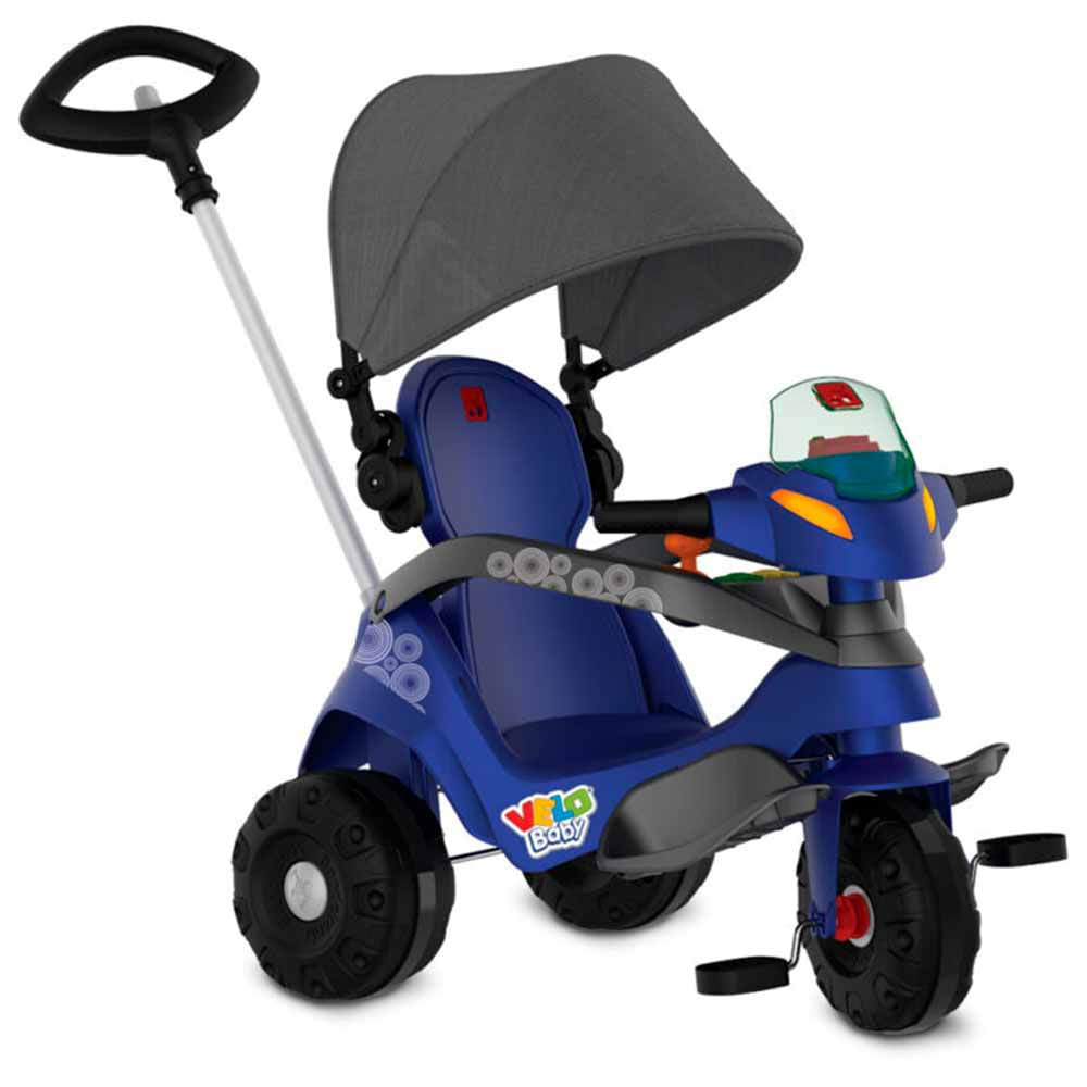 Triciclo Infantil Passeio E Pedal Velobaby Reclinavel Azul Preto Bandeirante